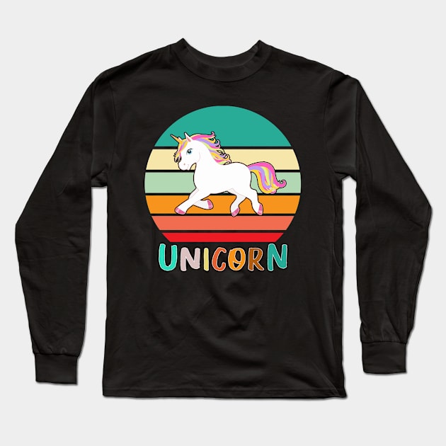 Vintage Retro Unicorn Long Sleeve T-Shirt by adrinalanmaji